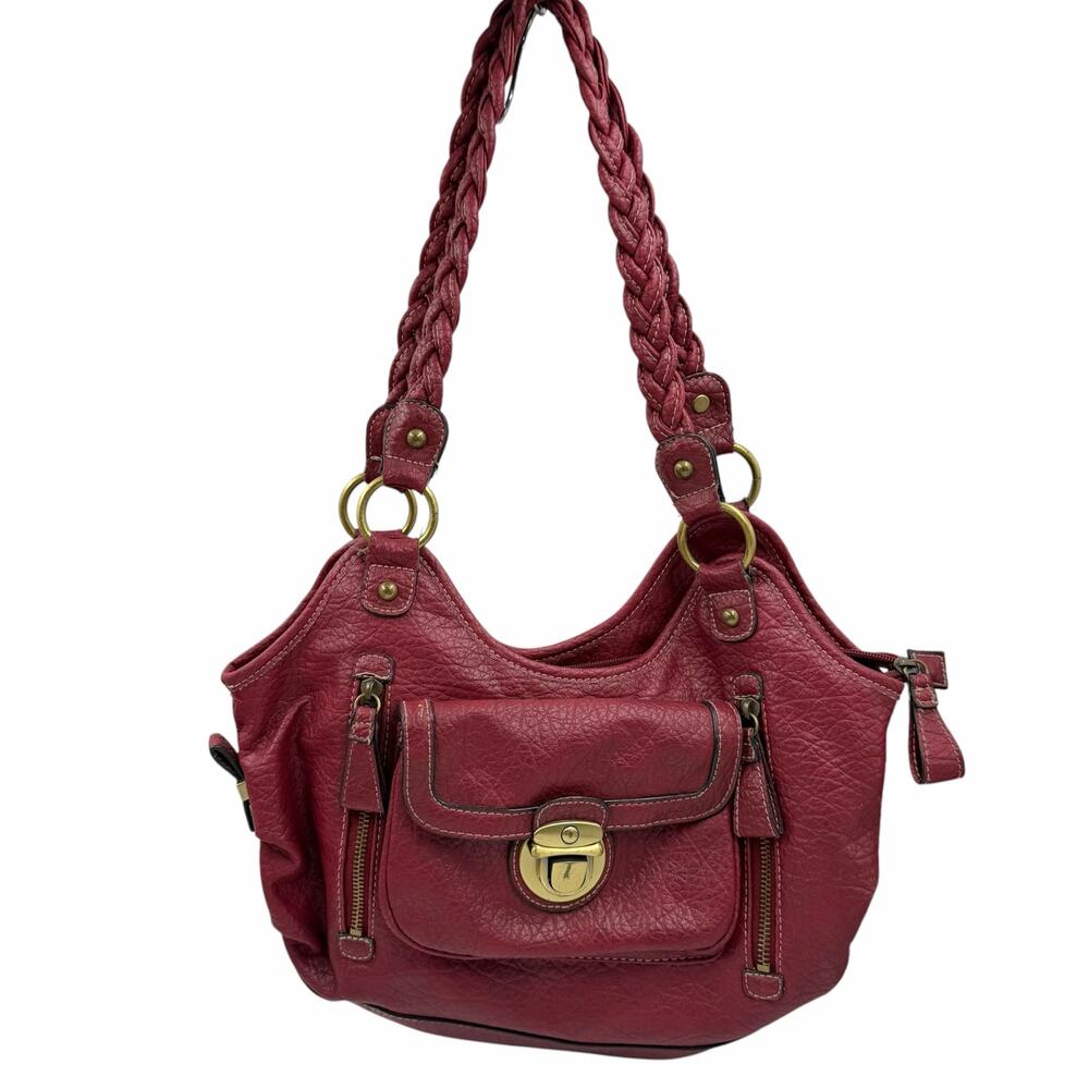 Vtg Strada Leather Shoulder Bag Red Braid Strap Purse Indie Sleaze Y2K Boho Flaw